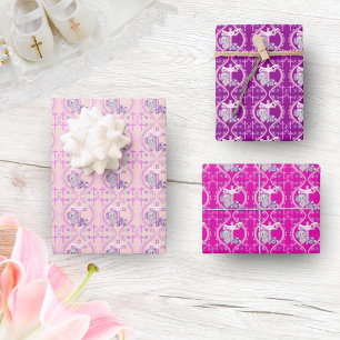 Roze Baby olifant met duif en dwarslaesie Inpakpapier Vel