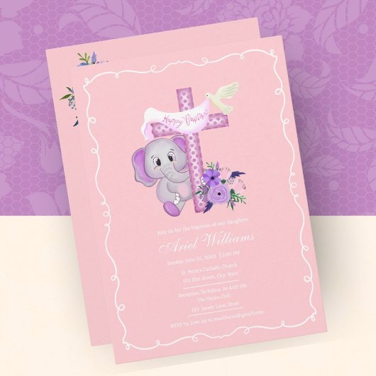 Roze Baby olifant met duif en dwarslaesie Kaart