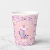 Roze Baby olifant met duif en dwarslaesie Papieren Bekers (Voorkant)