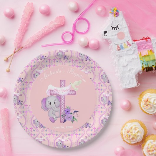 Roze Baby olifant met duif en dwarslaesie Papieren Bordje (Feest)