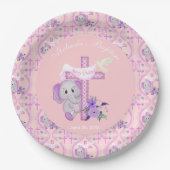 Roze Baby olifant met duif en dwarslaesie Papieren Bordje (Voorkant)