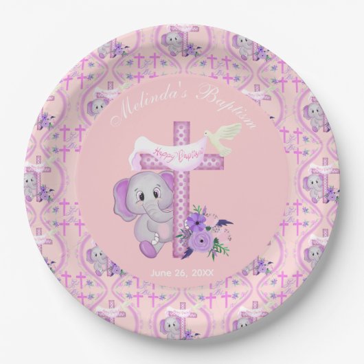 Roze Baby olifant met duif en dwarslaesie Papieren Bordje (Voorkant)