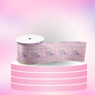 Roze Baby olifant met duif en dwarslaesie Satijnen Lint