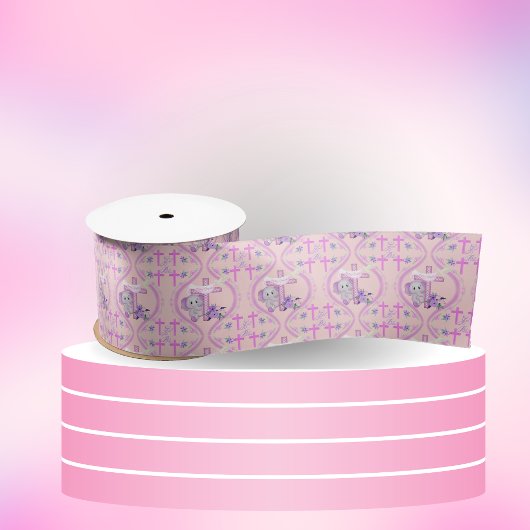 Roze Baby olifant met duif en dwarslaesie Satijnen Lint