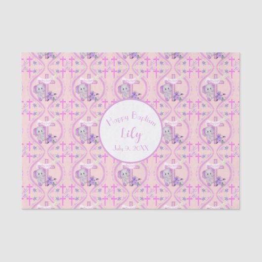 Roze Baby olifant met duif en dwarslaesie Tissuepapier (Voorkant)