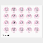 Roze Baby Olifant met Polka Dot Ears Dank je Ronde Sticker (Vel)