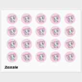 Roze Baby Olifant met Polka Dot Oren Ronde Sticker (Vel)