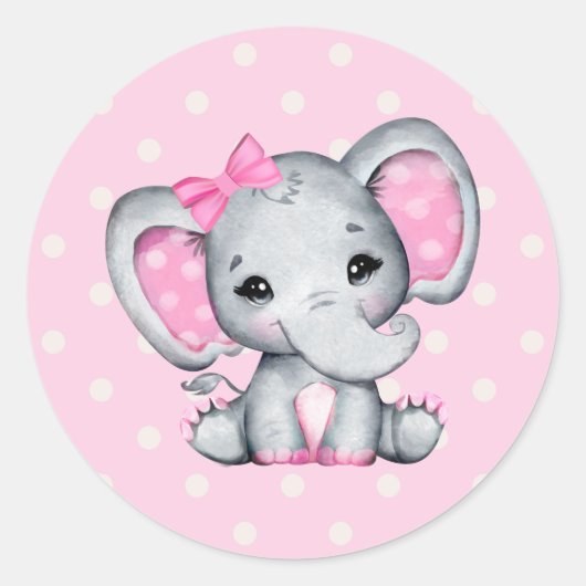 Roze Baby Olifant met Polka Dot Oren Ronde Sticker (Voorkant)