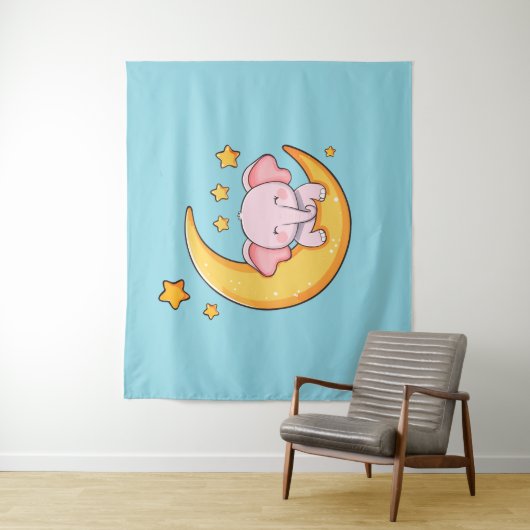 Roze baby-olifant wandkleed (In situ)