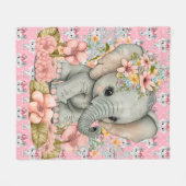 Roze Baby Olifanten Fleece Deken (Voorkant (Horizontaal))