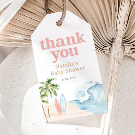 Roze Baby op Boord Surf Strand Baby Shower Cadeaulabel