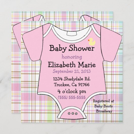 Roze Baby outfit Shower Kaart (Voorkant / Achterkant)