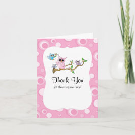 Roze Baby Owl Baby shower Dank u Bedankkaart