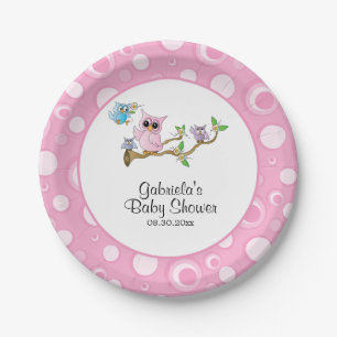 Roze Baby Owl Baby shower Thema Papieren Bordje