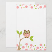 Roze Baby Owl Briefpapier (Voorkant / Achterkant)