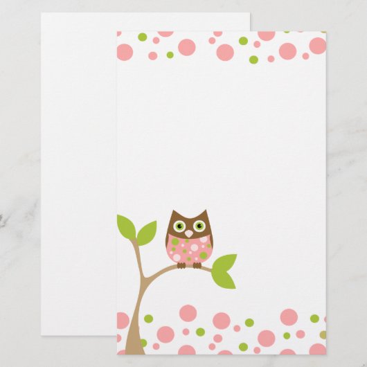Roze Baby Owl Briefpapier (Voorkant / Achterkant)