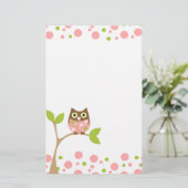 Roze Baby Owl Briefpapier (Staand voorkant)