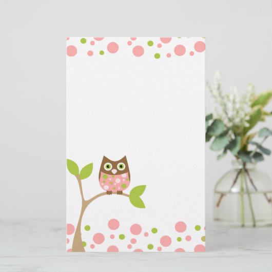 Roze Baby Owl Briefpapier (Staand voorkant)