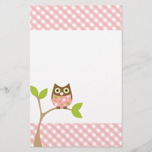 Roze Baby Owl Briefpapier (Voorkant)