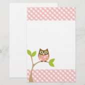 Roze Baby Owl Briefpapier (Voorkant / Achterkant)
