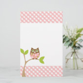 Roze Baby Owl Briefpapier (Staand voorkant)