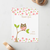 Roze Baby Owl Notitiekaartje (Voorkant / Achterkant in situ)