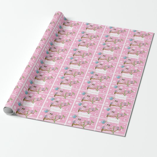 Roze Baby Owl | Shower Theme Cadeaupapier (Uitgerold)