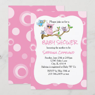 Roze Baby Owl   Shower Theme Kaart