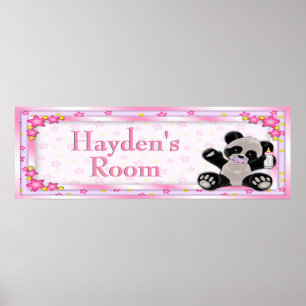 Roze Baby Panda Room Name Poster