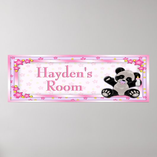 Roze Baby Panda Room Name Poster (Voorkant)