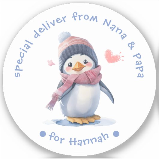 Roze Baby Penguin Kerstmis voor Kids Gift Label (Voorkant)