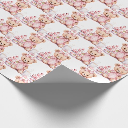 Roze Baby Peuter Teddy Bear Gift Wrapping Paper Cadeaupapier (Hoek)