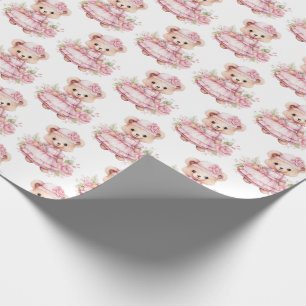 Roze Baby Peuter Teddy Bear Gift Wrapping Paper Cadeaupapier