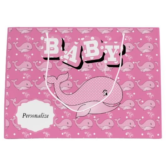 Roze Baby Polka Dotted Whale Groot Cadeauzakje (Voorkant)