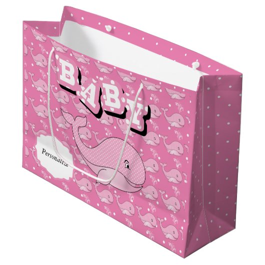Roze Baby Polka Dotted Whale Groot Cadeauzakje (Voorkant Gekanteld)