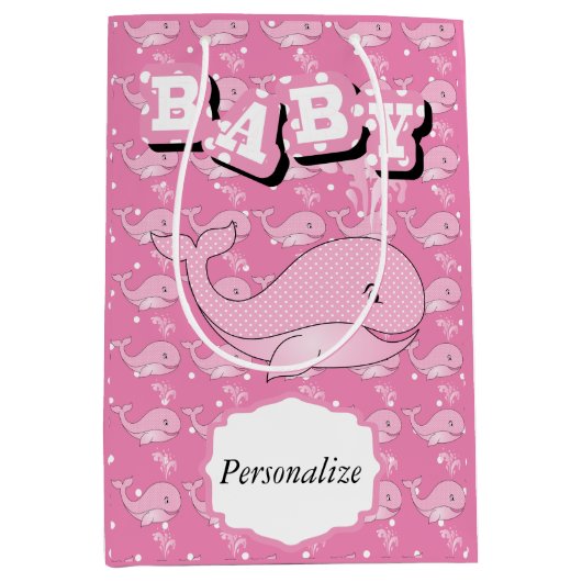 Roze Baby Polka Dotted Whale Medium Cadeauzakje (Voorkant)