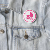 Roze Baby Pram Pictogram Button Badge (In situ)