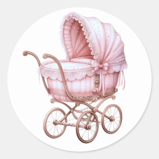Roze Baby Pram Stickers (Voorkant)