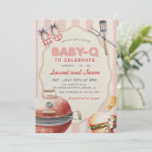 Roze Baby-Q Achtertuin Baby shower Uitnodiging (Staand voorkant)