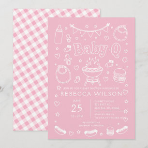 Roze Baby Q Bbq Grill Meisje Baby Shower  Kaart