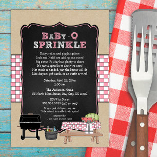 Roze Baby Q Sprinkle, BBQ Baby shower, meisje baby Kaart