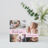 Roze Baby Roze Doop Dank u Fotocollage Briefkaart (Staand voorkant)