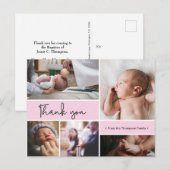 Roze Baby Roze Doop Dank u Fotocollage Briefkaart (Voorkant / Achterkant)