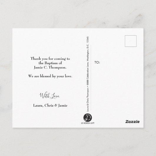 Roze Baby Roze Doop Dank u Fotocollage Briefkaart (Achterkant)