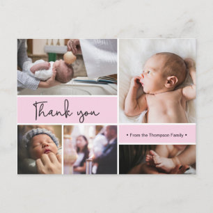 Roze Baby Roze Doop Dank u Fotocollage Briefkaart