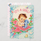 Roze Baby & Rozen Baby shower Invitation Kaart (Voorkant / Achterkant)