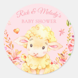 Roze Baby schapenvlees / Baby shower van roze meid Ronde Sticker