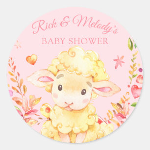 Roze Baby schapenvlees / Baby shower van roze meid Ronde Sticker
