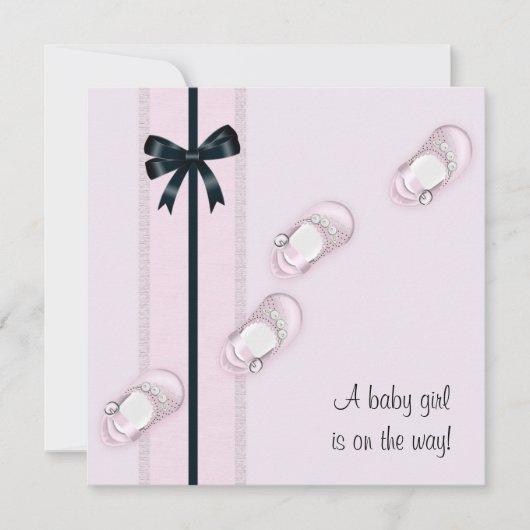 Roze Baby schoenen Baby shower Kaart (Voorkant)