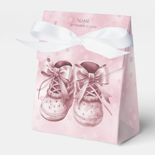 Roze Baby Schoenen Favor Box Bedankdoosjes (Voorkant Zijde)